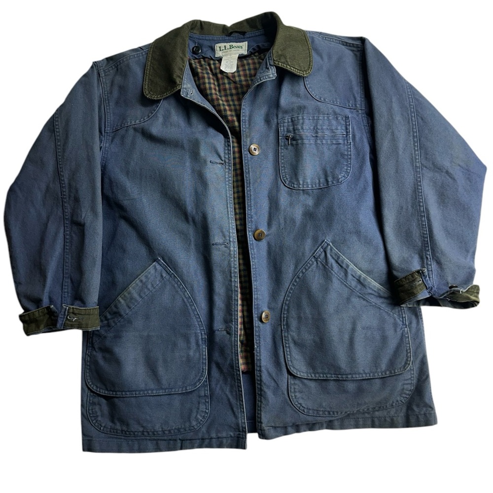 Vintage L.L. Bean Jacket Flannel Lined Barn Coat Blue Canvas
